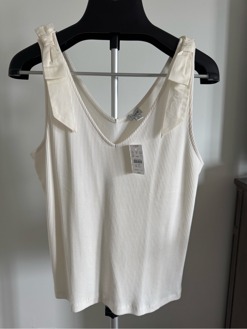 Jcrew Tie-Shoulder Ribbed V-Neck Tank Top in Cream